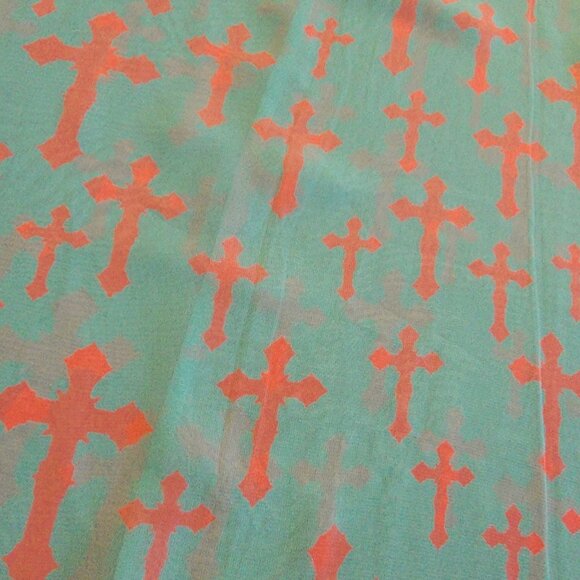 Reina‎ Made in USA Flowing Sheer Shiffon Top Size M Crosses Cross - Picture 2 of 8